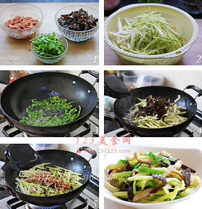 蒿菜黑木耳炒肉 做法及步骤